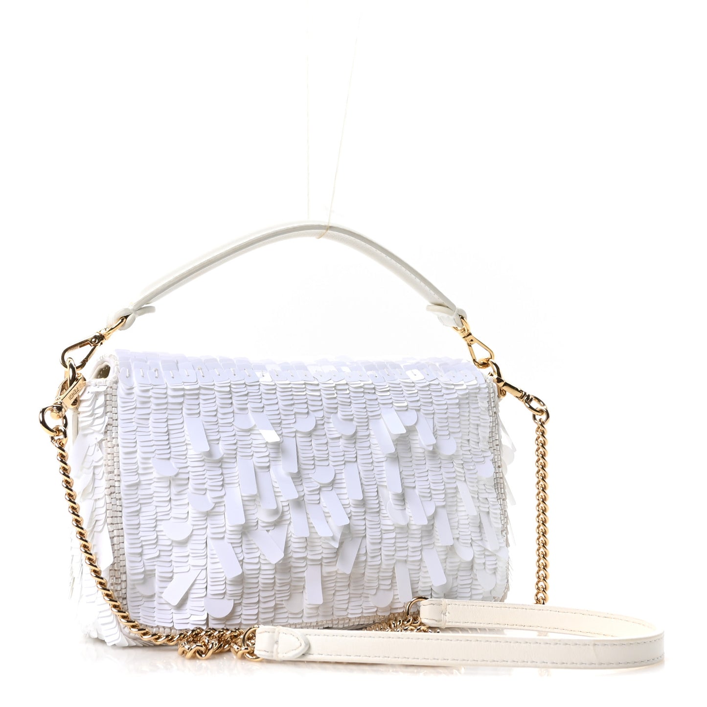 Sequin Paillettes Vitello Grace Sex and the City Mini Baguette White