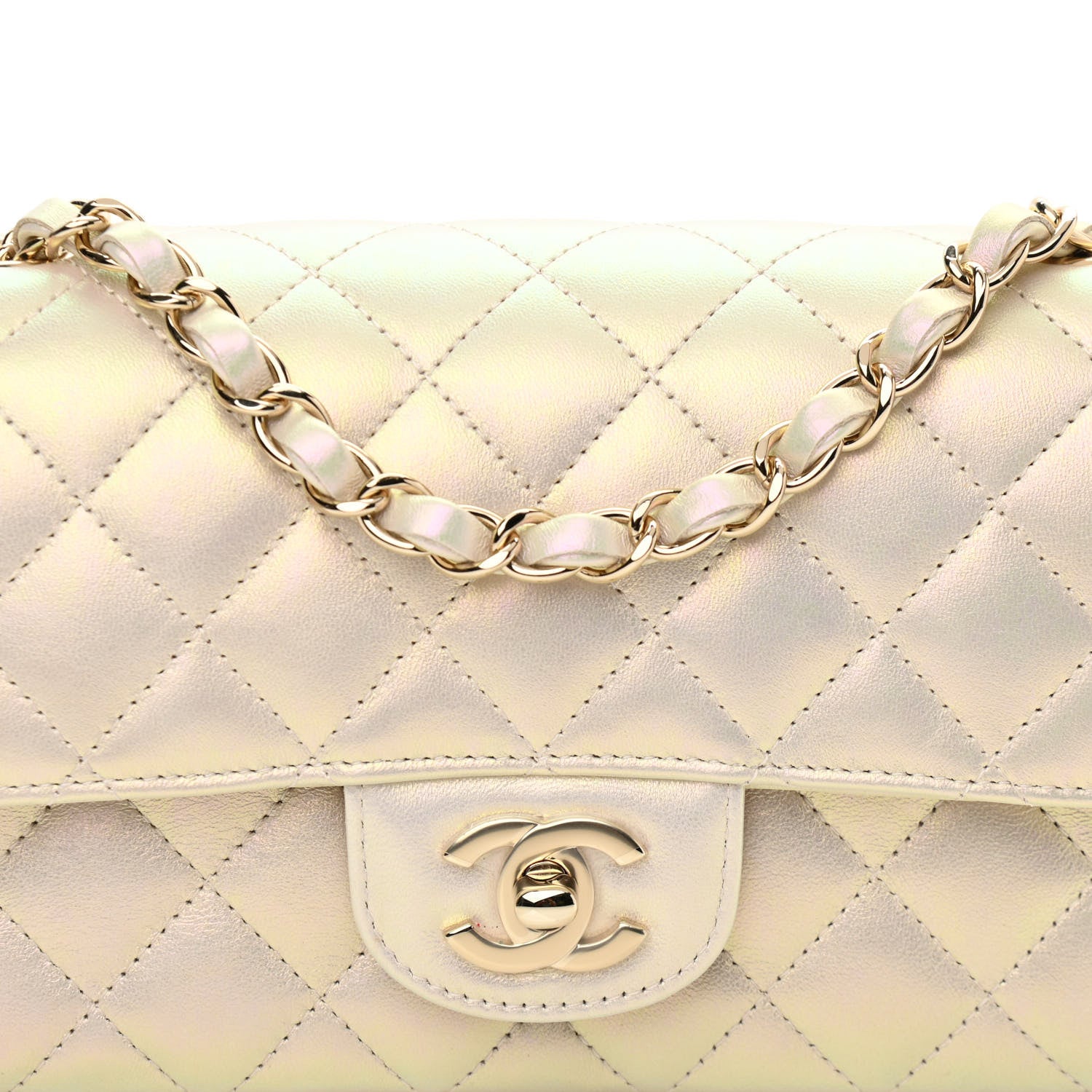 Chanel Iridescent Lambskin Quilted Mini Rectangular Flap Ivory 8 of 11