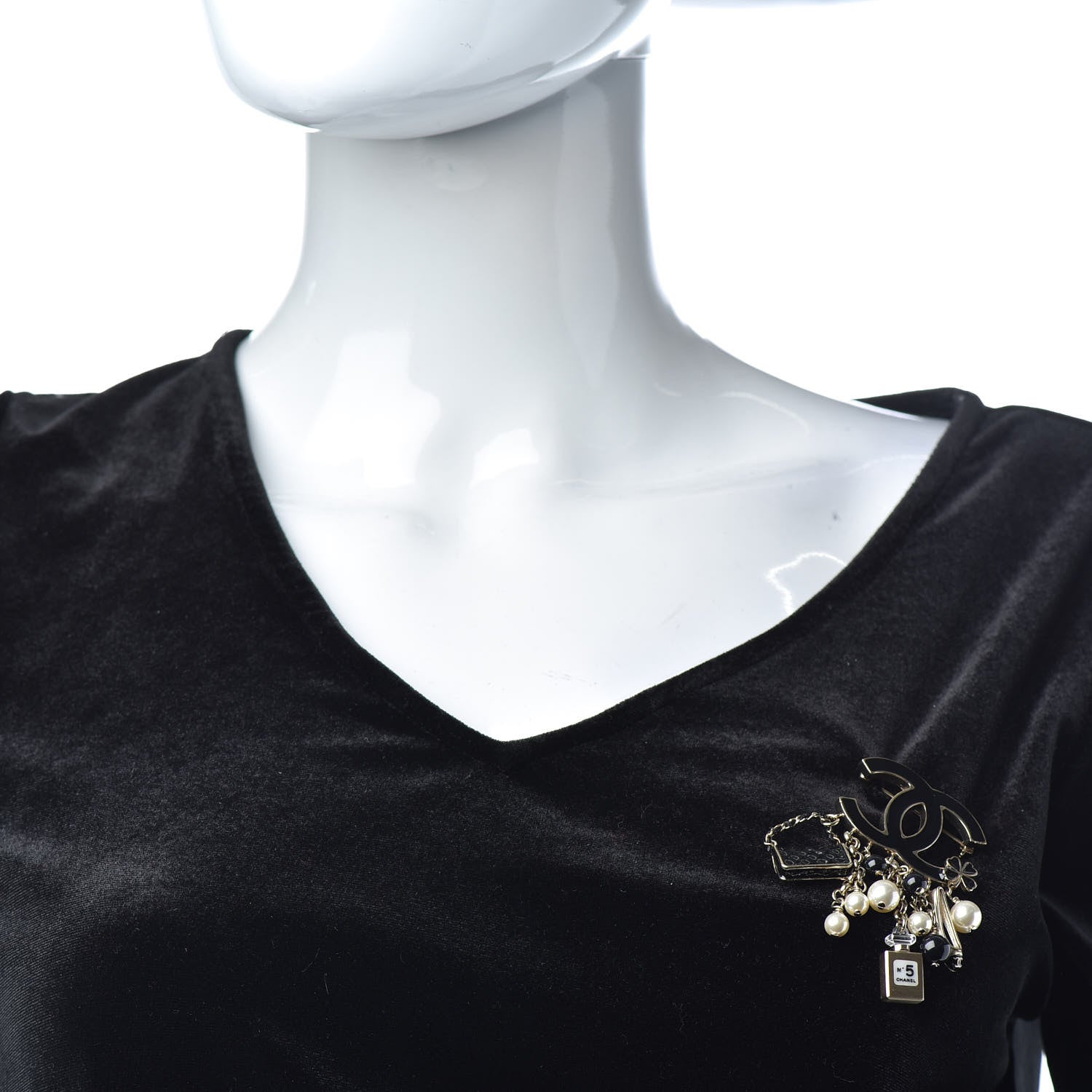 Chanel Enamel Pearl CC Charms Brooch Black Gold 2 of 5