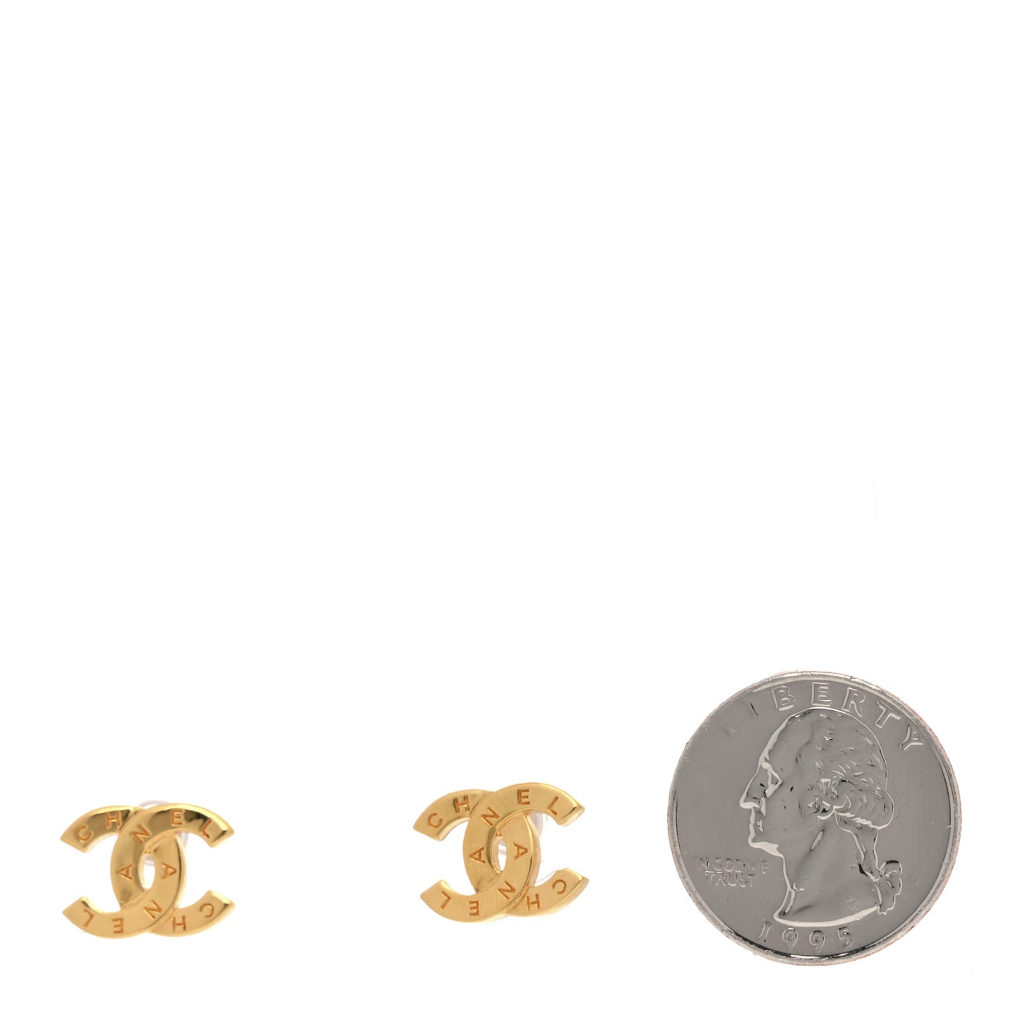 Metal CC Paris Button Stud Earrings Gold