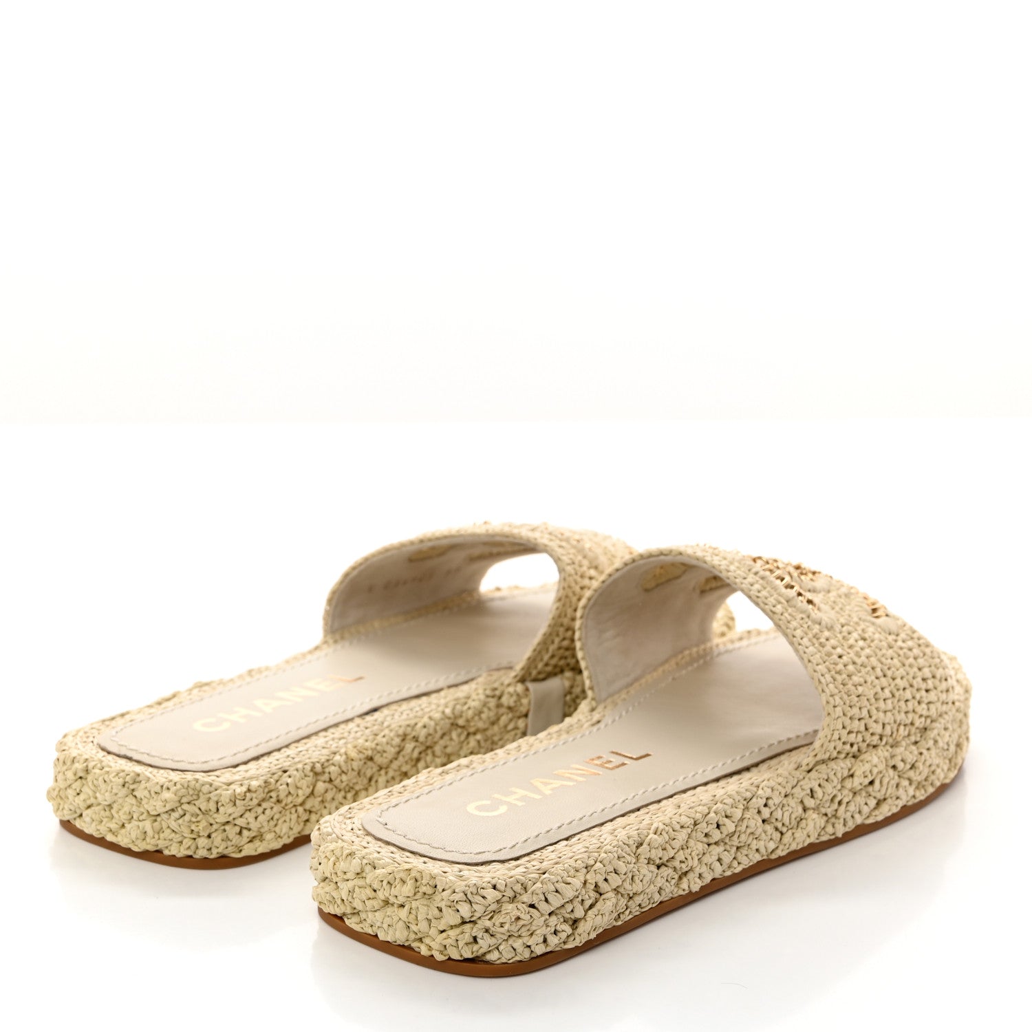 Chanel Raffia CC Espadrille Slip On Sandals 39 Beige 1432343