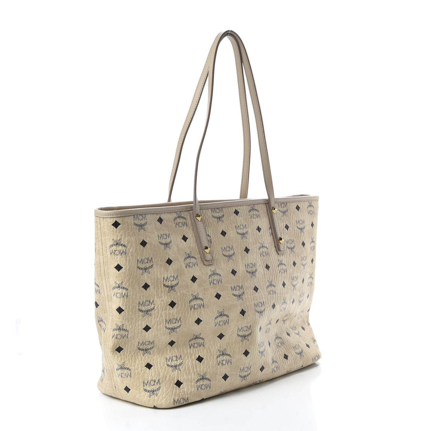 Visetos Medium Studded Rabbit Top Zip Shopper Tote Beige