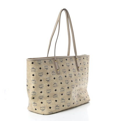 MCM Visetos Medium Studded Rabbit Top Zip Shopper Tote Beige 2 of 8