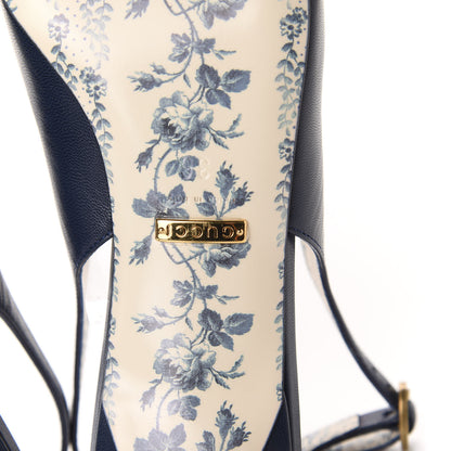 Gucci Malaga Kid Web Bow Jane Low Heel Slingback Pumps 36 Navy 7 of 10