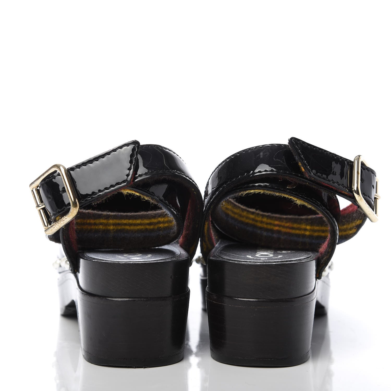 Chanel Patent Calfskin Pearl Ankle Strap Clogs 37 Black 6 of 8