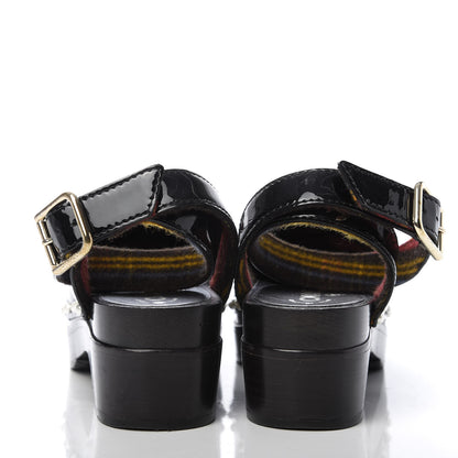 Chanel Patent Calfskin Pearl Ankle Strap Clogs 37 Black 6 of 8