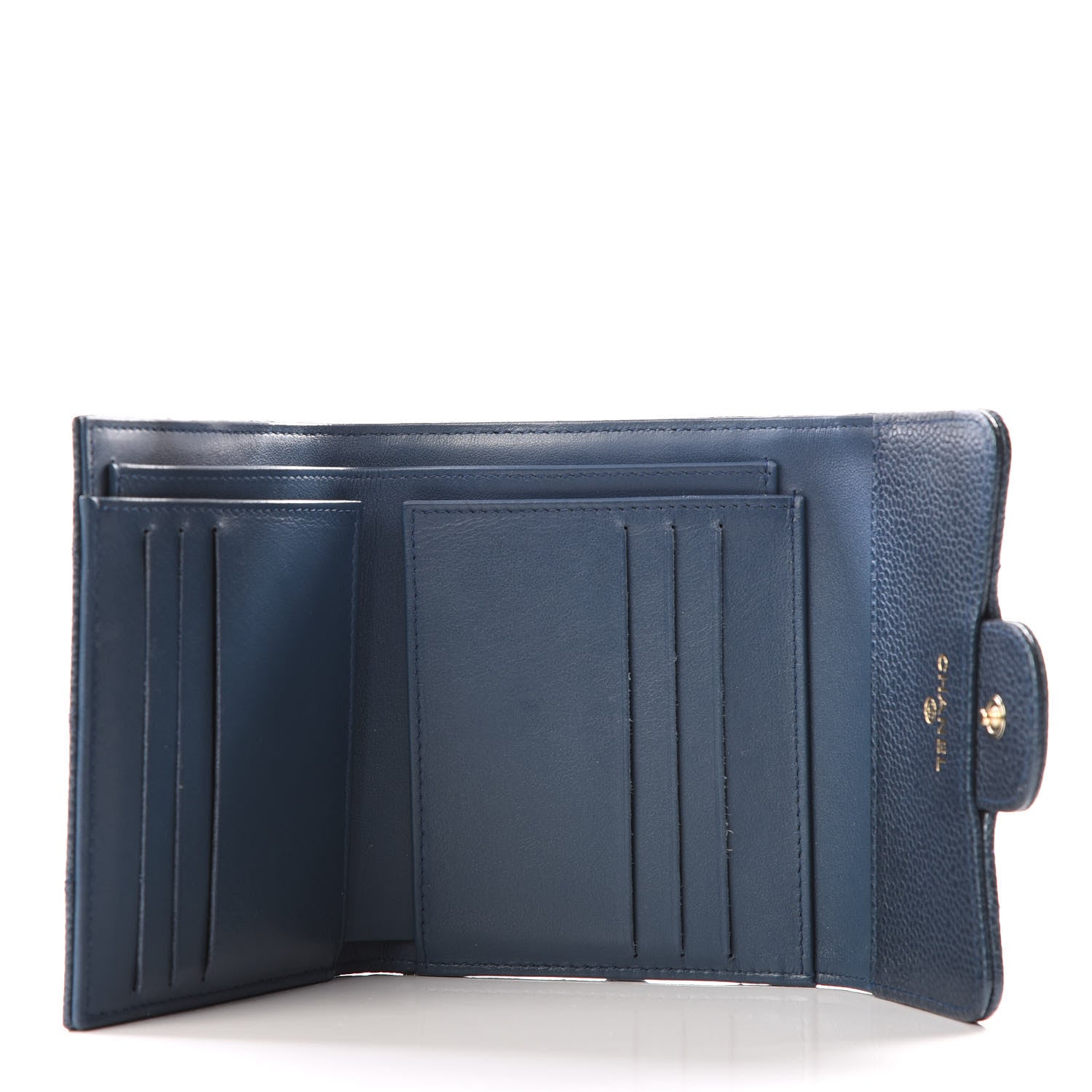 Chanel Metallic Caviar Quilted Compact Flap Wallet Dark Blue 4 of 12