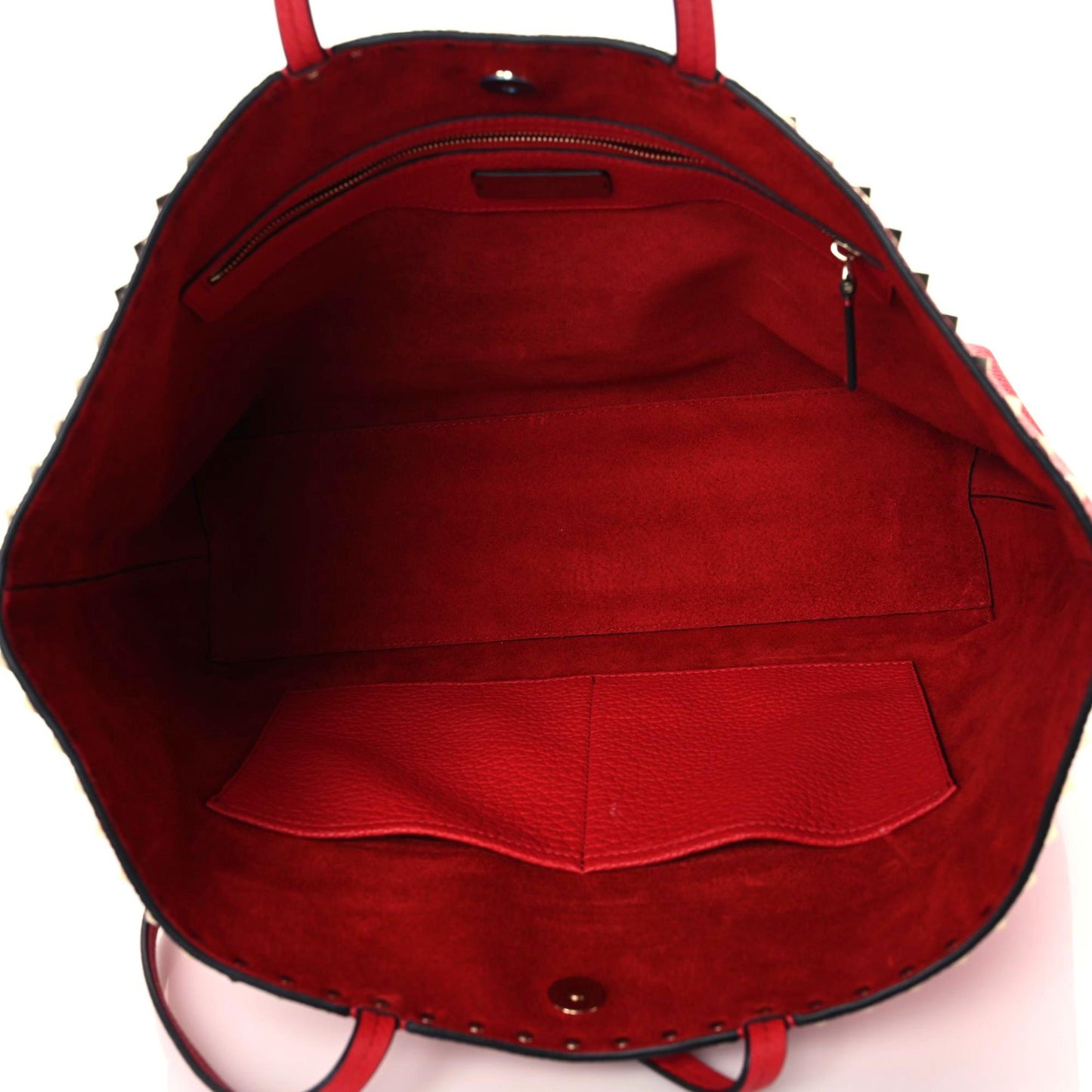 Grained Calfskin Small Rockstud Shoulder Tote Rouge Pur
