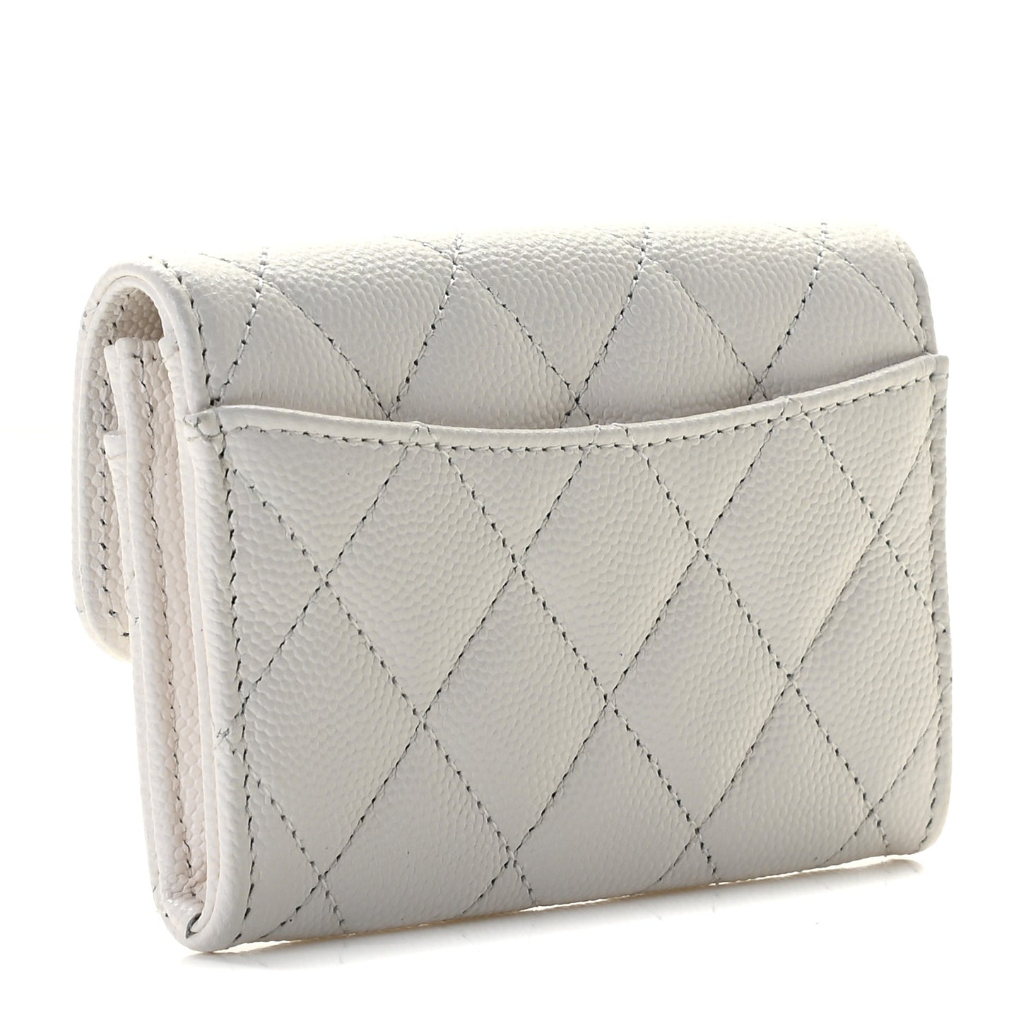 Caviar Quilted Flap Card Holder Wallet White