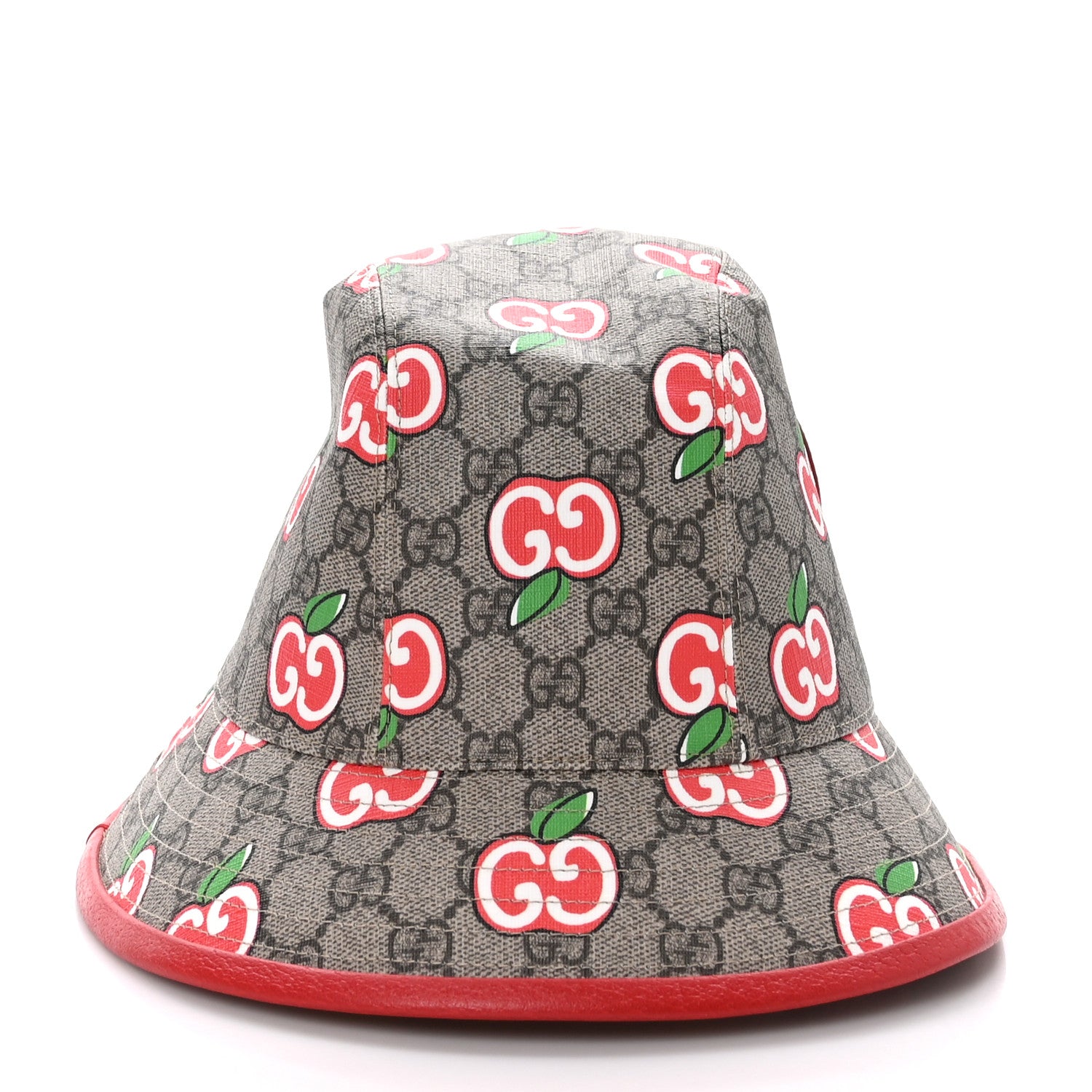 Gucci GG Supreme Monogram Apple Textured Dollar Calfskin Retro Interlocking G Fedora Pomme Bucket Hat L Beige Ebony Red 4 of 8