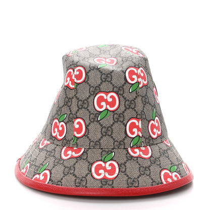 Gucci GG Supreme Monogram Apple Textured Dollar Calfskin Retro Interlocking G Fedora Pomme Bucket Hat L Beige Ebony Red 4 of 8