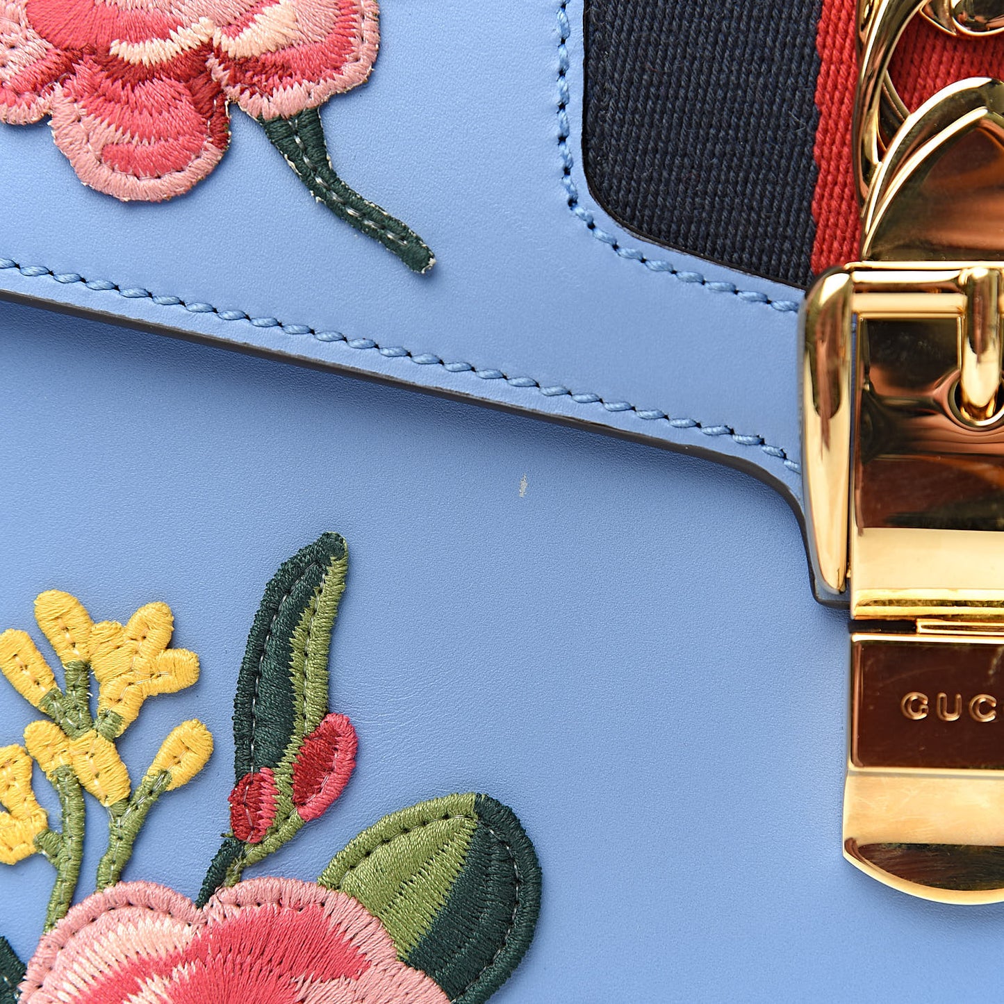 Calfskin Embroidered Medium Sylvie Top Handle Bag Clear Sky Blue