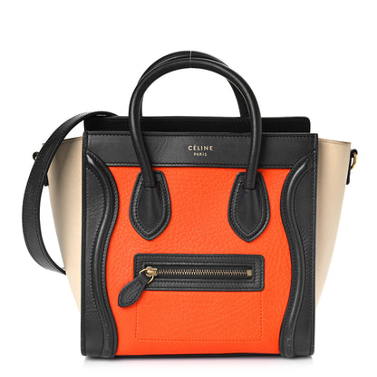 Celine Elephant Calfskin Nano Tri-Color Luggage Bright Orange 1 of 12