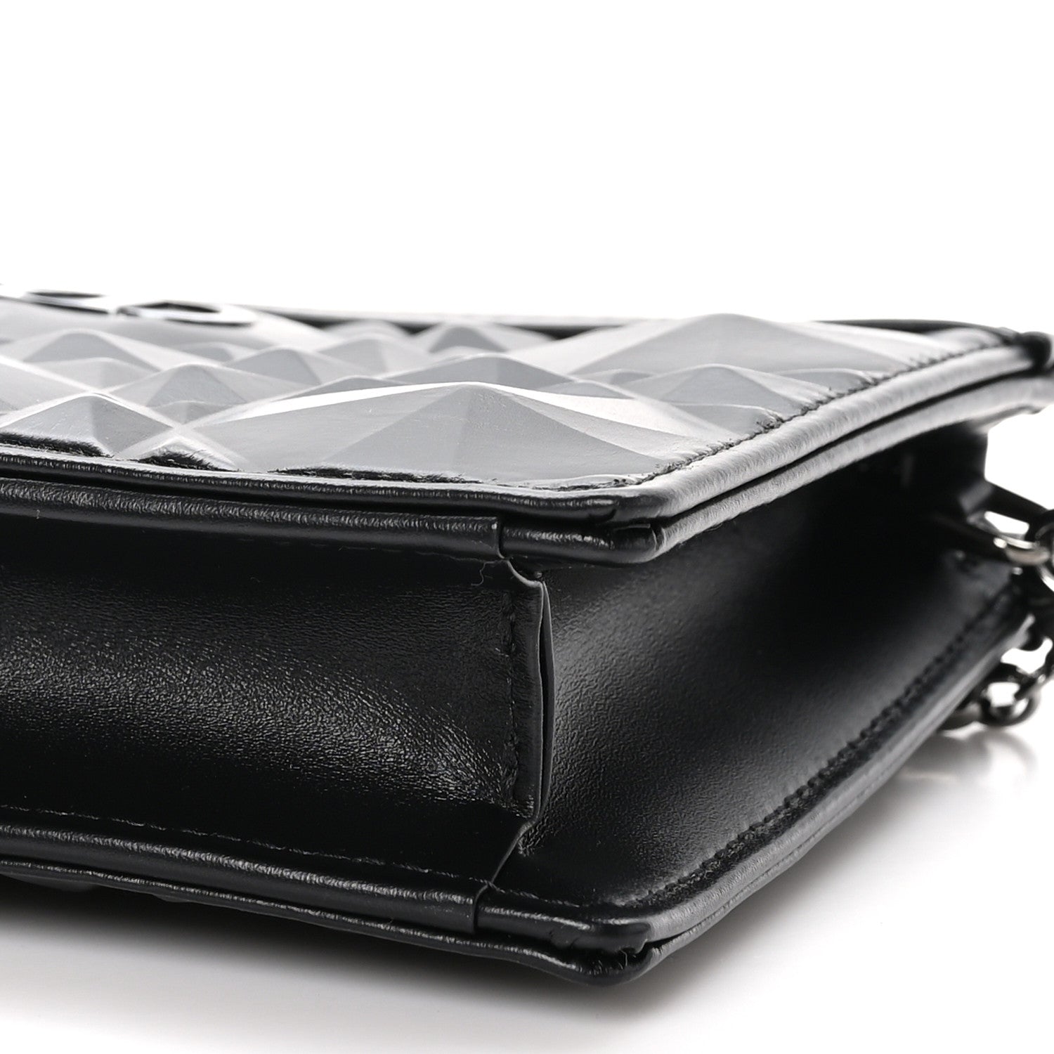 Christian Dior Calfskin Macrocannage Diamond Caro Zipped Pouch With Chain Black 10 of 11