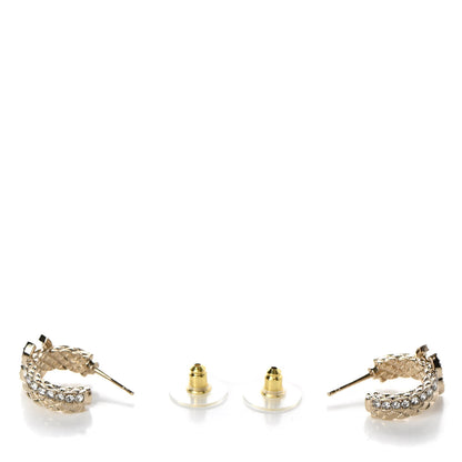 Chanel Metal Crystal Quilted CC Hoop Earrings Gold 3 of 5
