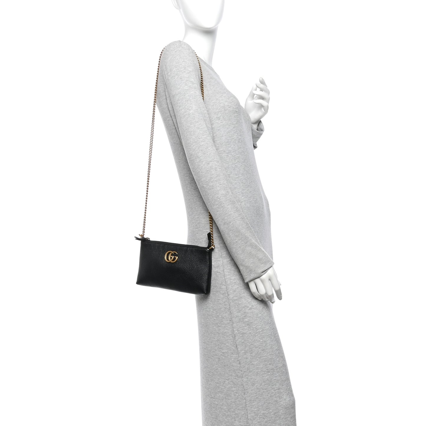 Pebbled Calfskin GG Marmont Zip Chain Bag Black