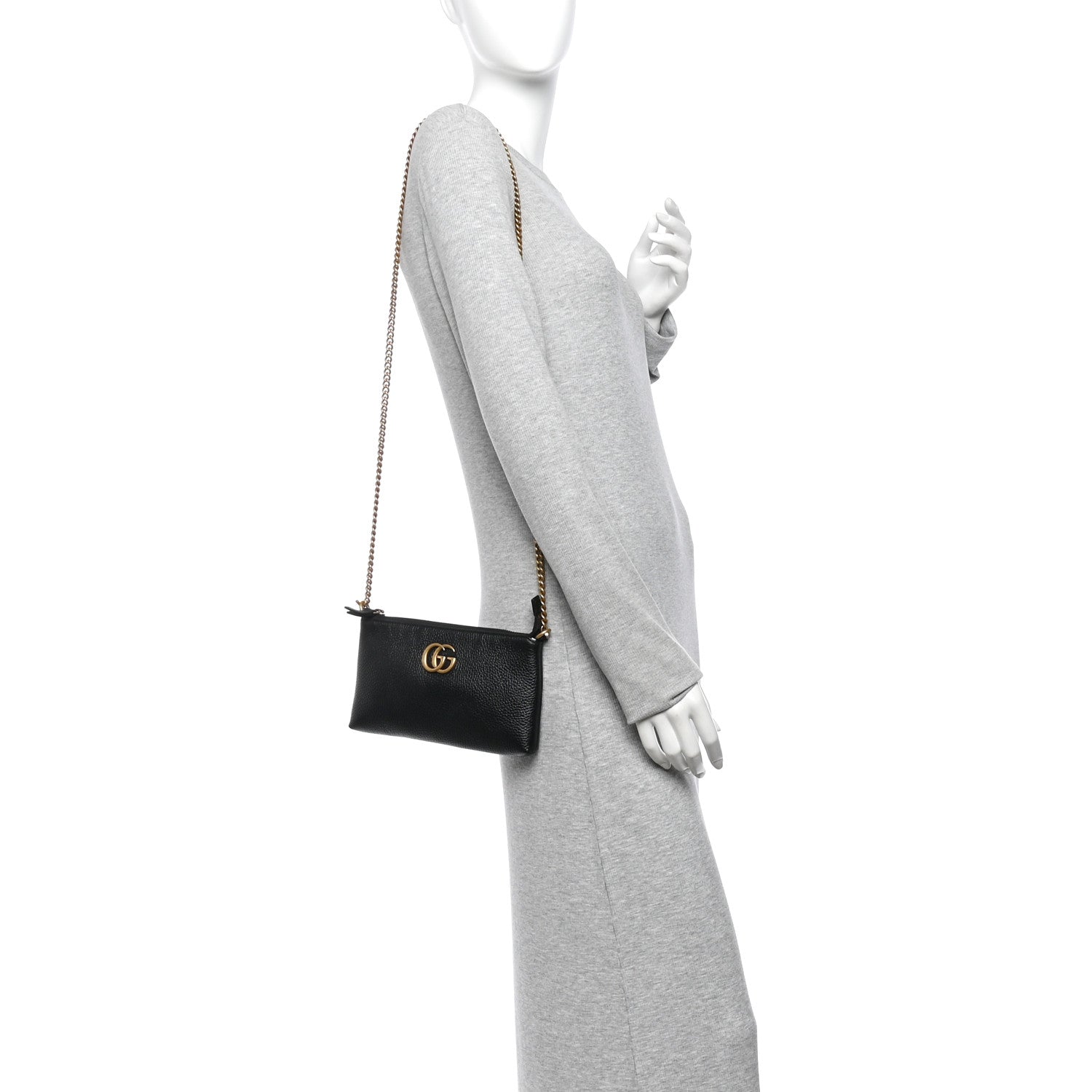Gucci Pebbled Calfskin GG Marmont Zip Chain Bag Black 2 of 10