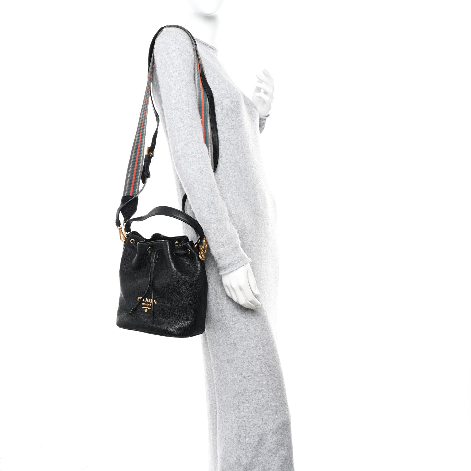 Prada Vitello Daino Bucket Bag Black 2 of 9
