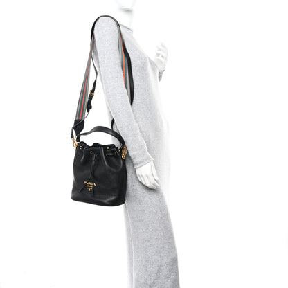 Prada Vitello Daino Bucket Bag Black 2 of 9