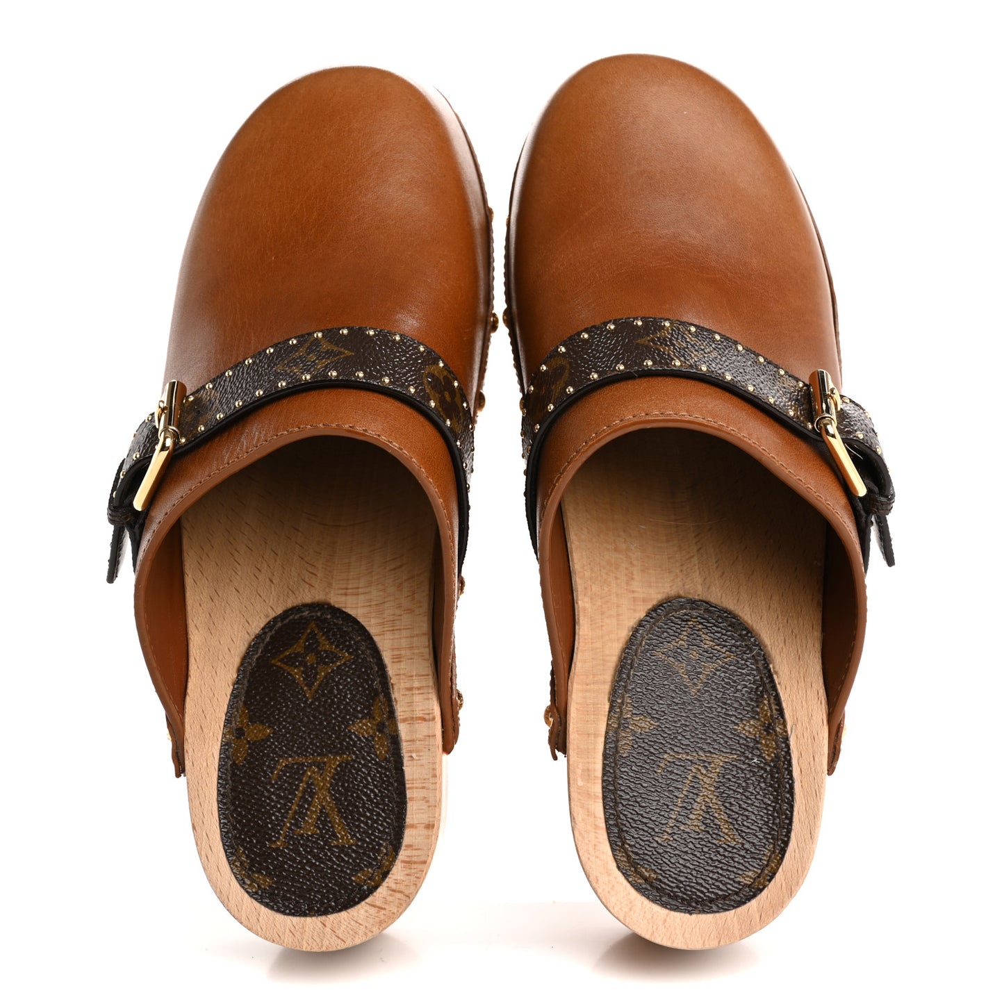 Calfskin Patent Monogram Cottage Clog Mules 41 Brown