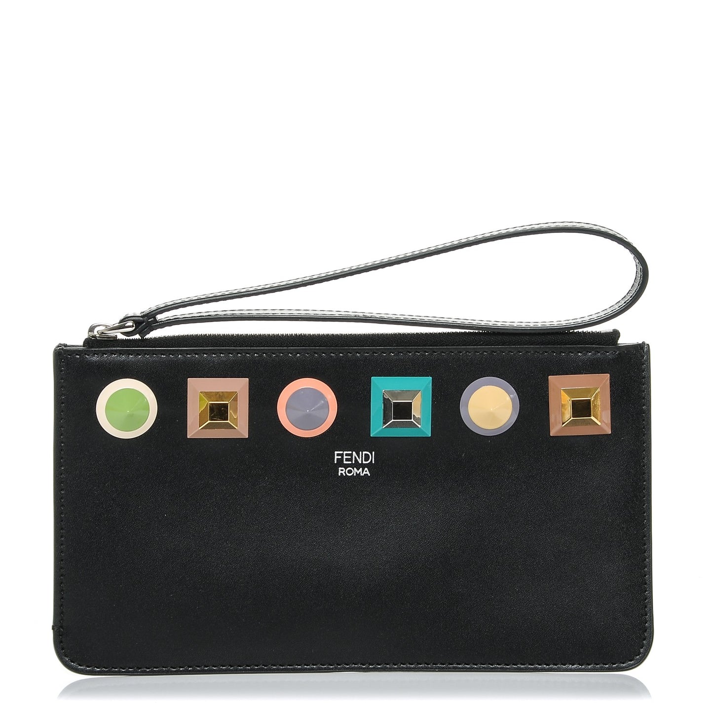 Vitello Liberty Studded Zip Pouch Black Multicolor