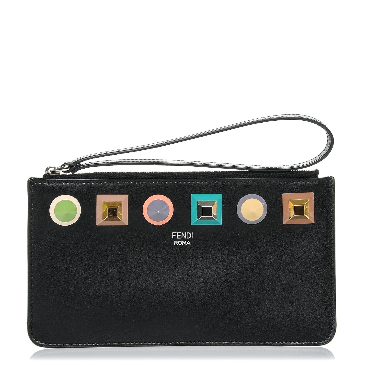 Fendi Vitello Liberty Studded Zip Pouch Black Multicolor 1 of 7