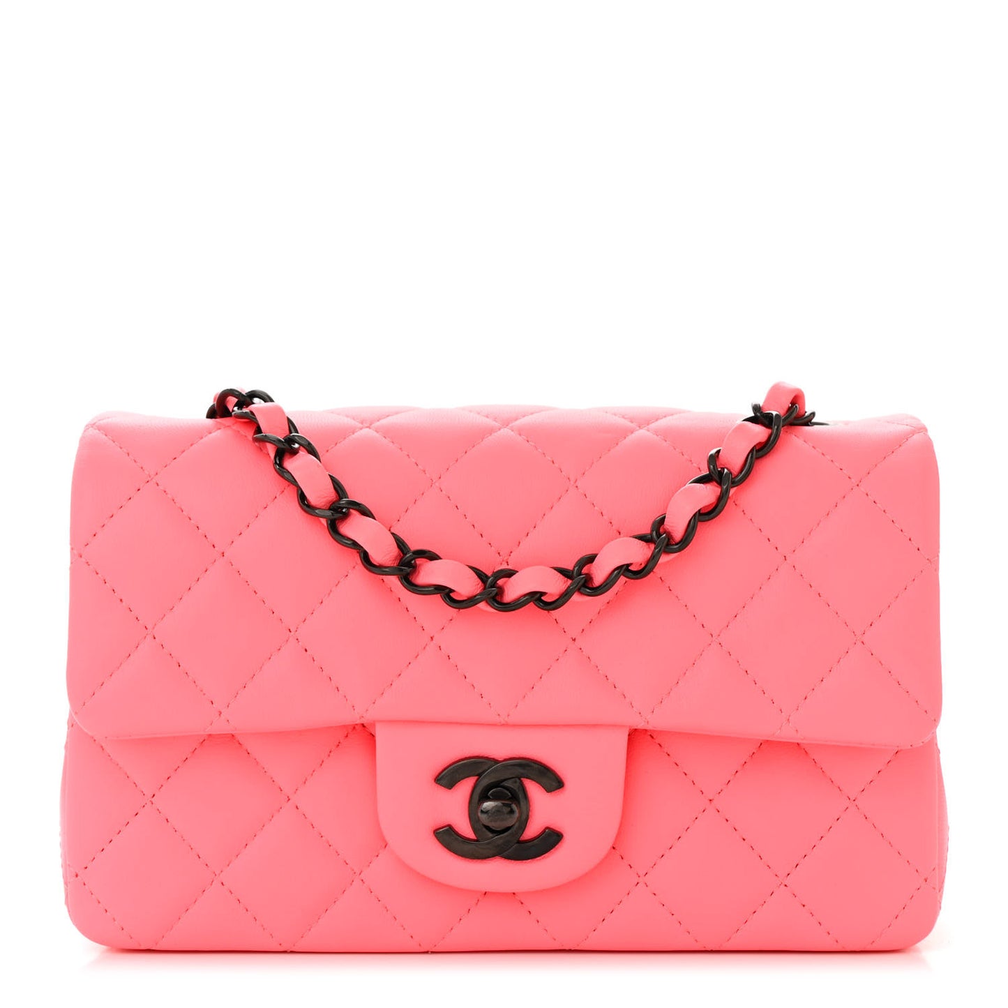 Lambskin Quilted Mini Rectangular Flap Coral Pink