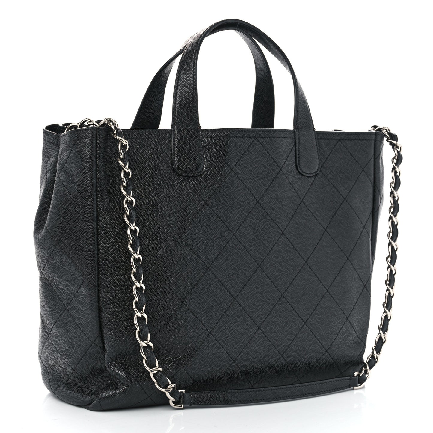 Caviar Stitched Medium Lady Coco Shopping Tote Black