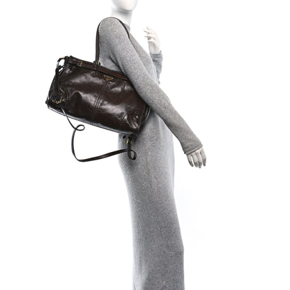 Prada Glossy Calfskin Triangle Large Bonnie Shoulder Bag Dark Brown 2 of 9