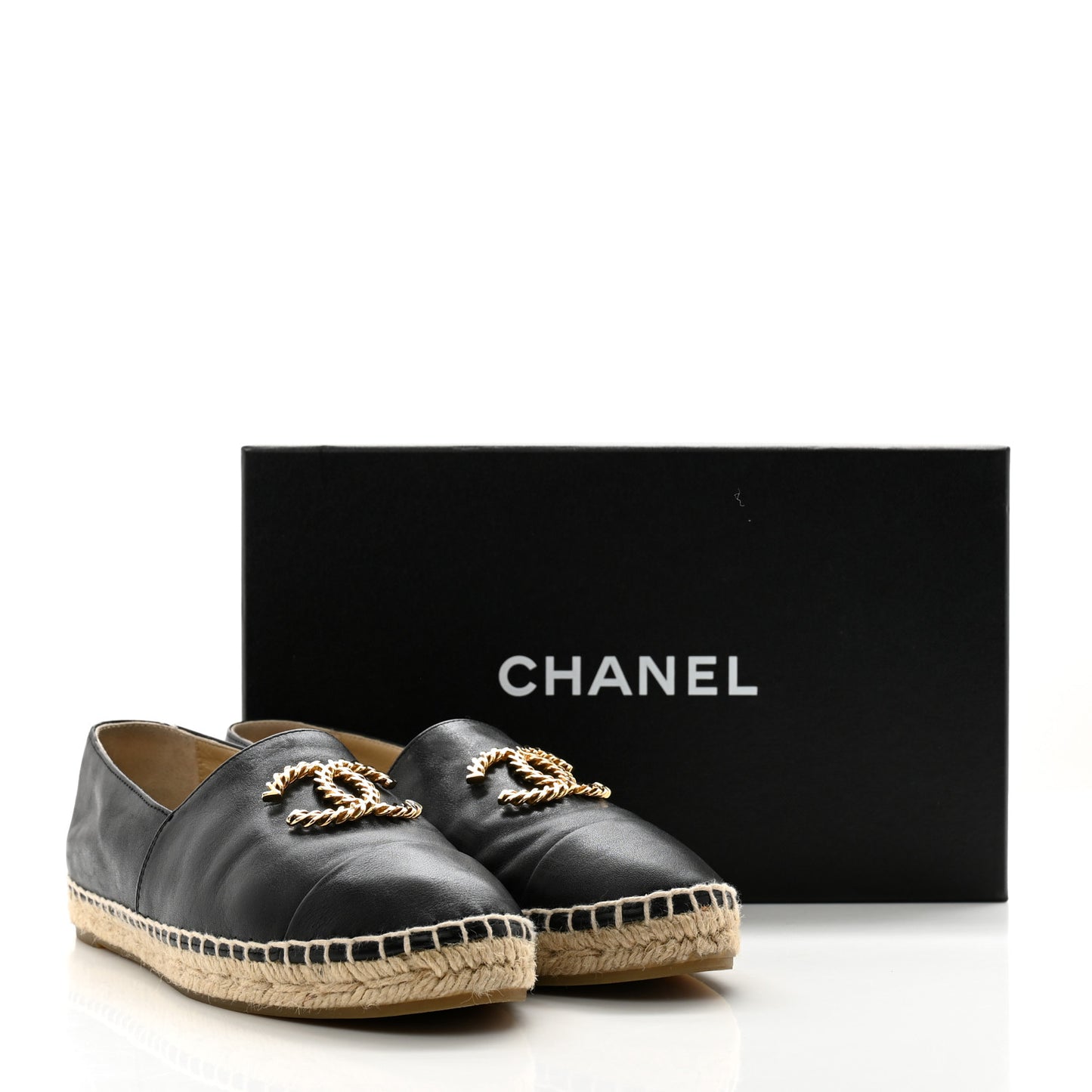 Calfskin Chain CC Espadrilles 38 Black
