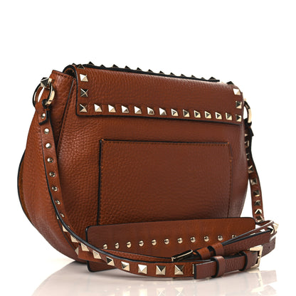 Valentino Garavani Pebbled Calfskin Rockstud Saddle Bag Saddle Brown 3 of 9