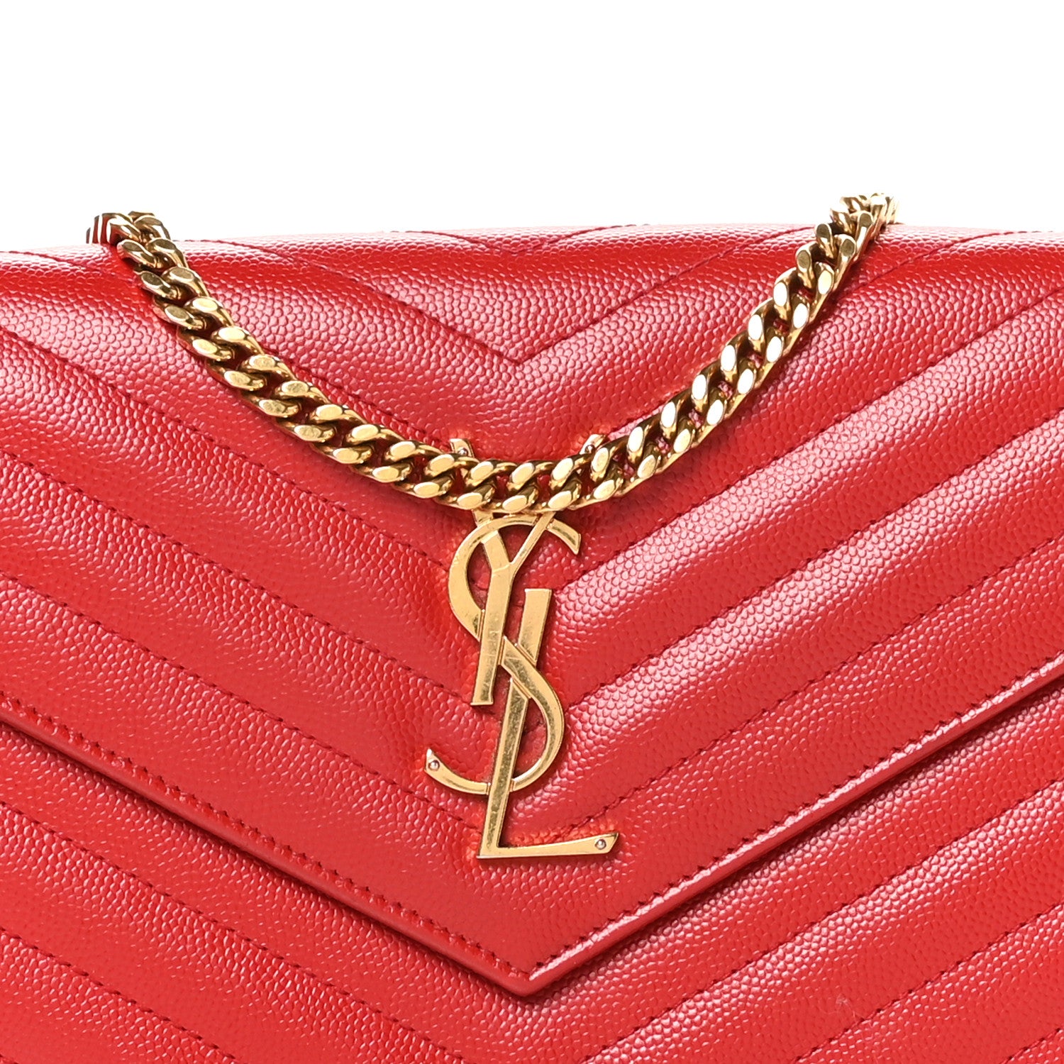Saint Laurent Grain De Poudre Matelasse Chevron Monogram Chain Wallet Red 8 of 13
