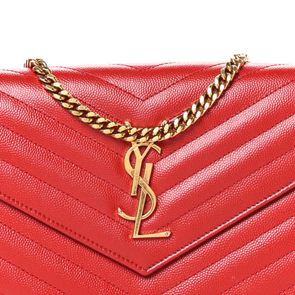 Saint Laurent Grain De Poudre Matelasse Chevron Monogram Chain Wallet Red 8 of 13
