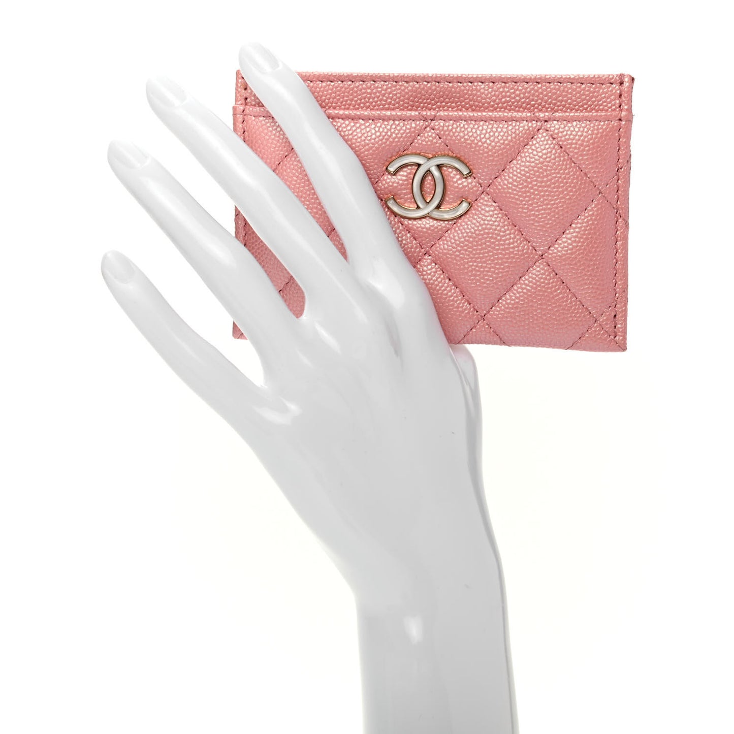 Iridescent Caviar Quilted Card Holder Rose Pink
