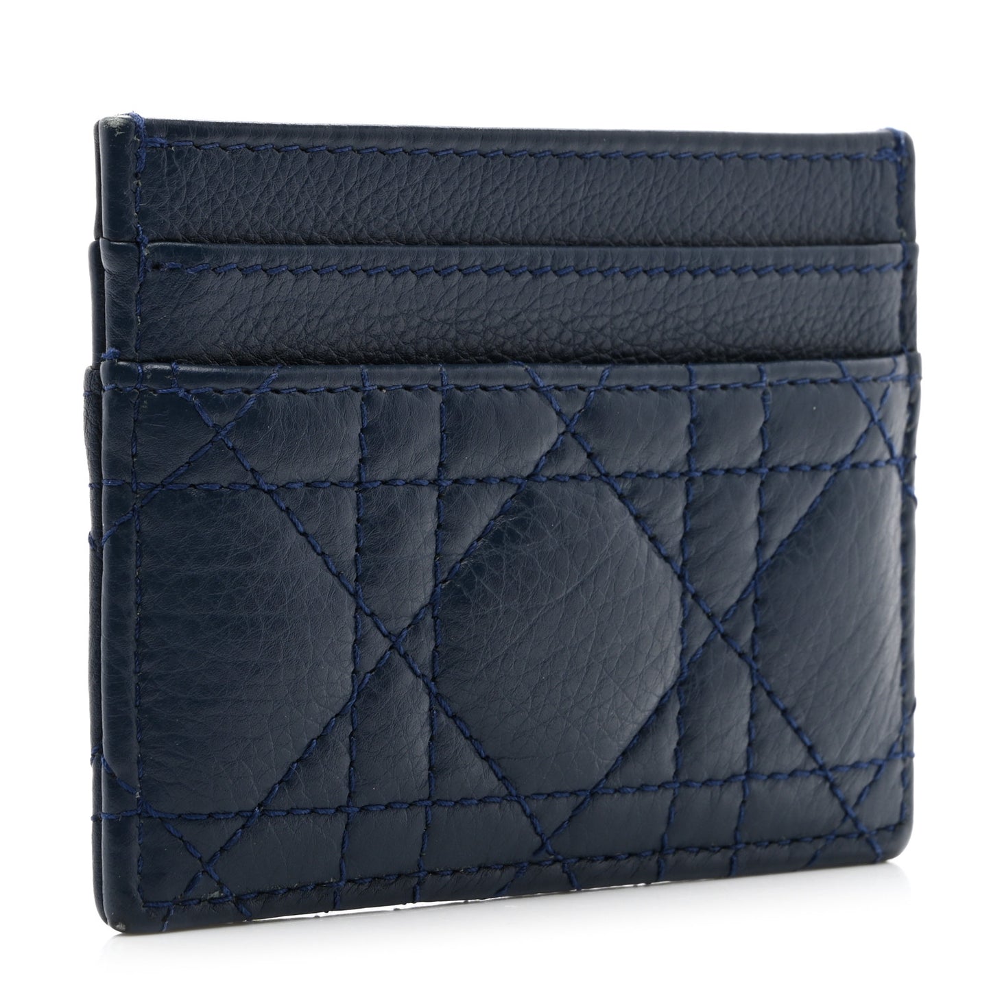 Supple Calfskin Cannage Caro Fresia Card Holder Navy