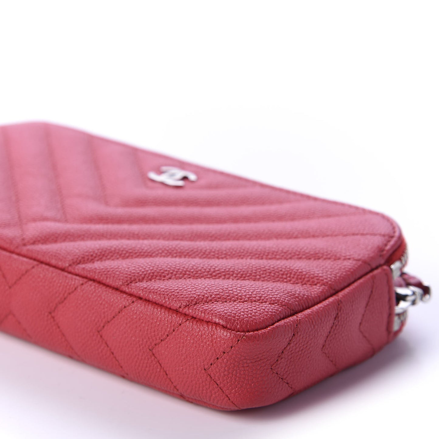 Caviar Chevron Quilted Small Clutch With Chain Light Red