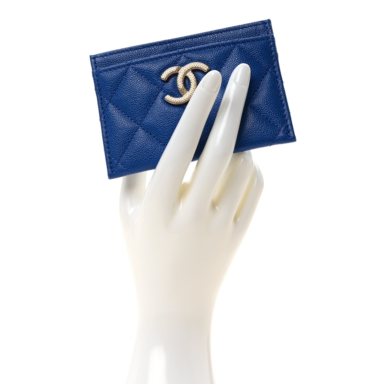 Chanel Caviar Quilted Studded CC Card Holder Blue 2 of 9