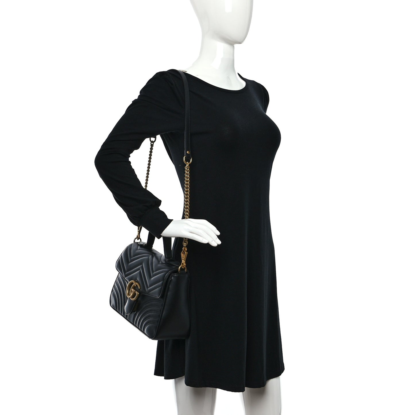 Calfskin Matelasse Small GG Marmont Top Handle Shoulder Bag Black