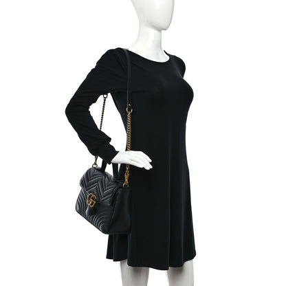 Gucci Calfskin Matelasse Small GG Marmont Top Handle Shoulder Bag Black 3 of 8
