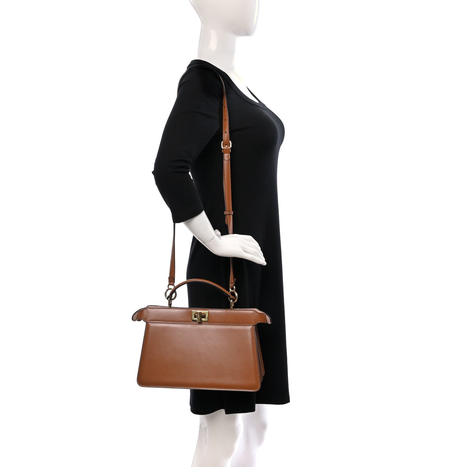 Fendi Vitello King Luxor Shiny Nappa Medium Peekaboo I SEE U East West Satchel Brandy Light Rose 2 of 9