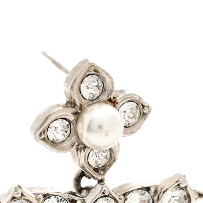 Chanel Metal Pearl Crystal CC Flower Drop Earrings Silver 5 of 6