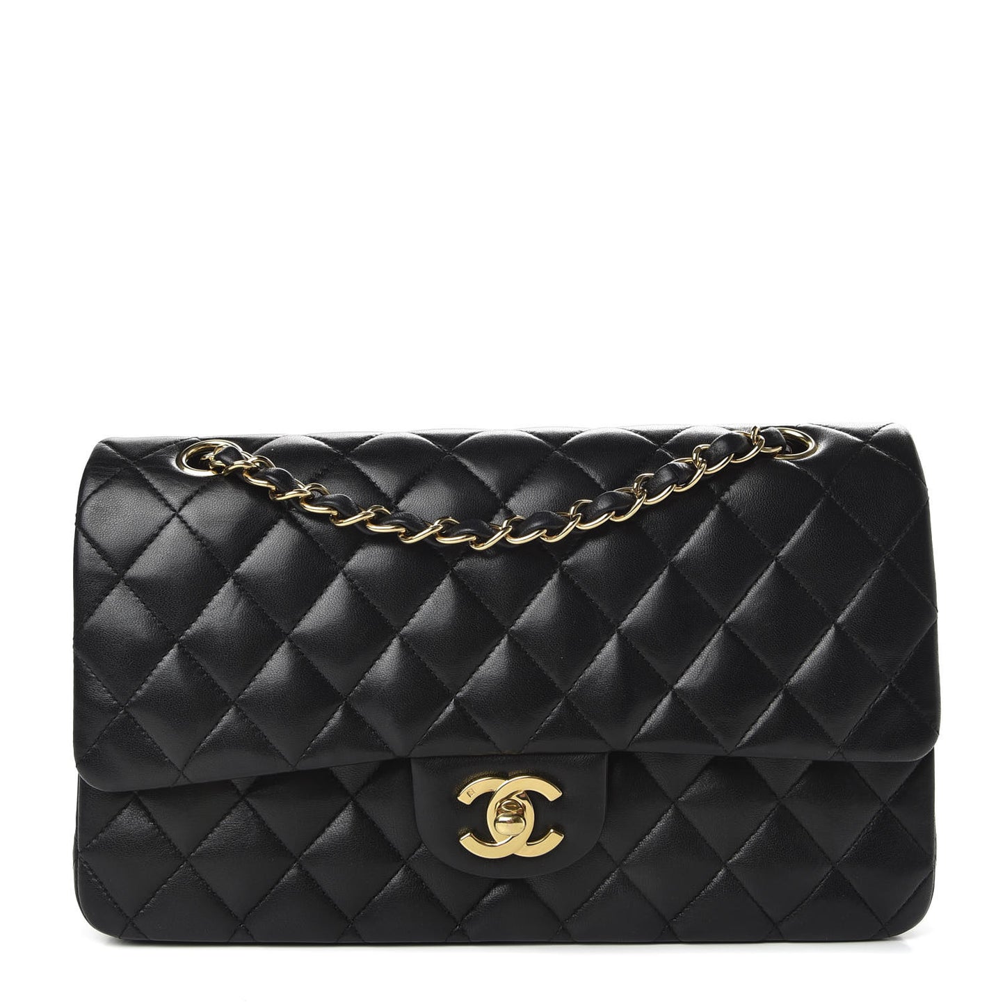 Lambskin Quilted Medium Double Flap Black
