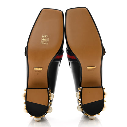 Gucci Betis Glamour Calfskin Web Pearl Embellished Peyton 35mm Loafer Pumps 36 Black 6 of 15