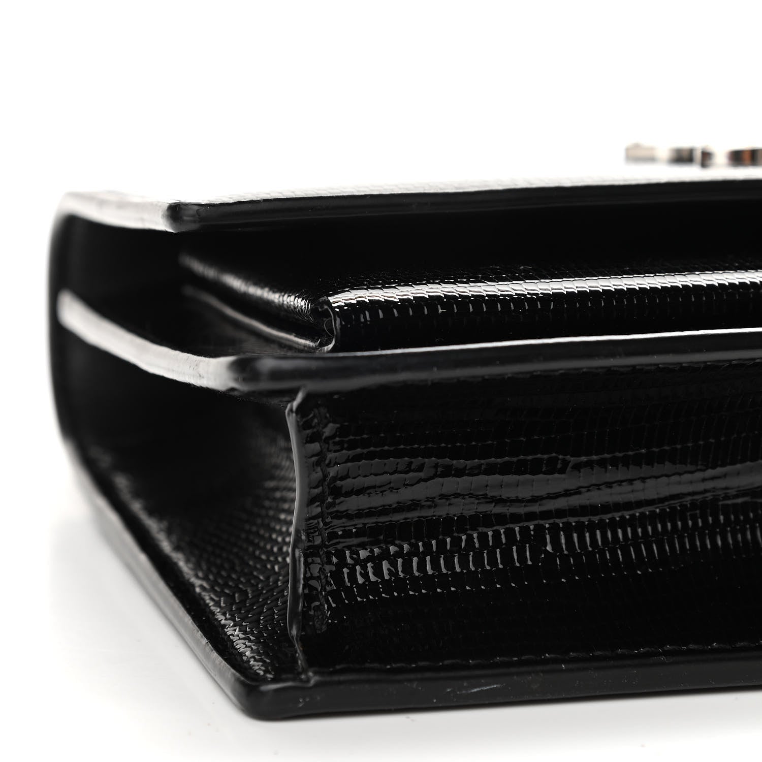 Saint Laurent Calfskin Lizard Embossed Monogram Sunset Chain Wallet Black 8 of 10