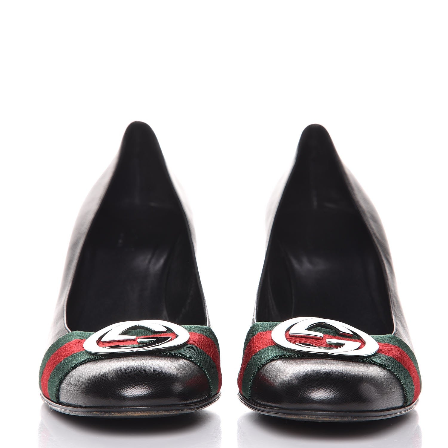 Gucci Calfskin Interlocking GG Web Mid Heel Pumps 10 Black 2 of 12
