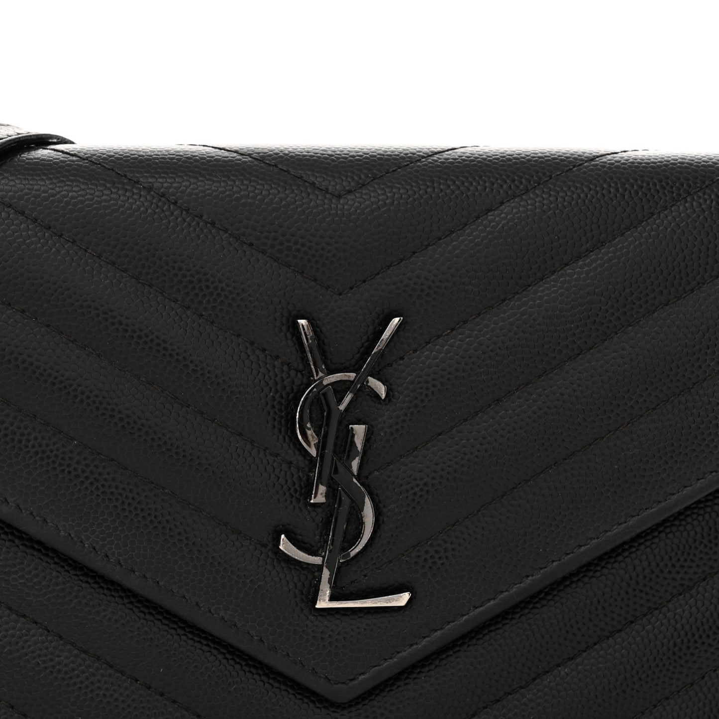 Grain De Poudre Matelasse Chevron Monogram Monochrome Envelope Chain Wallet Black