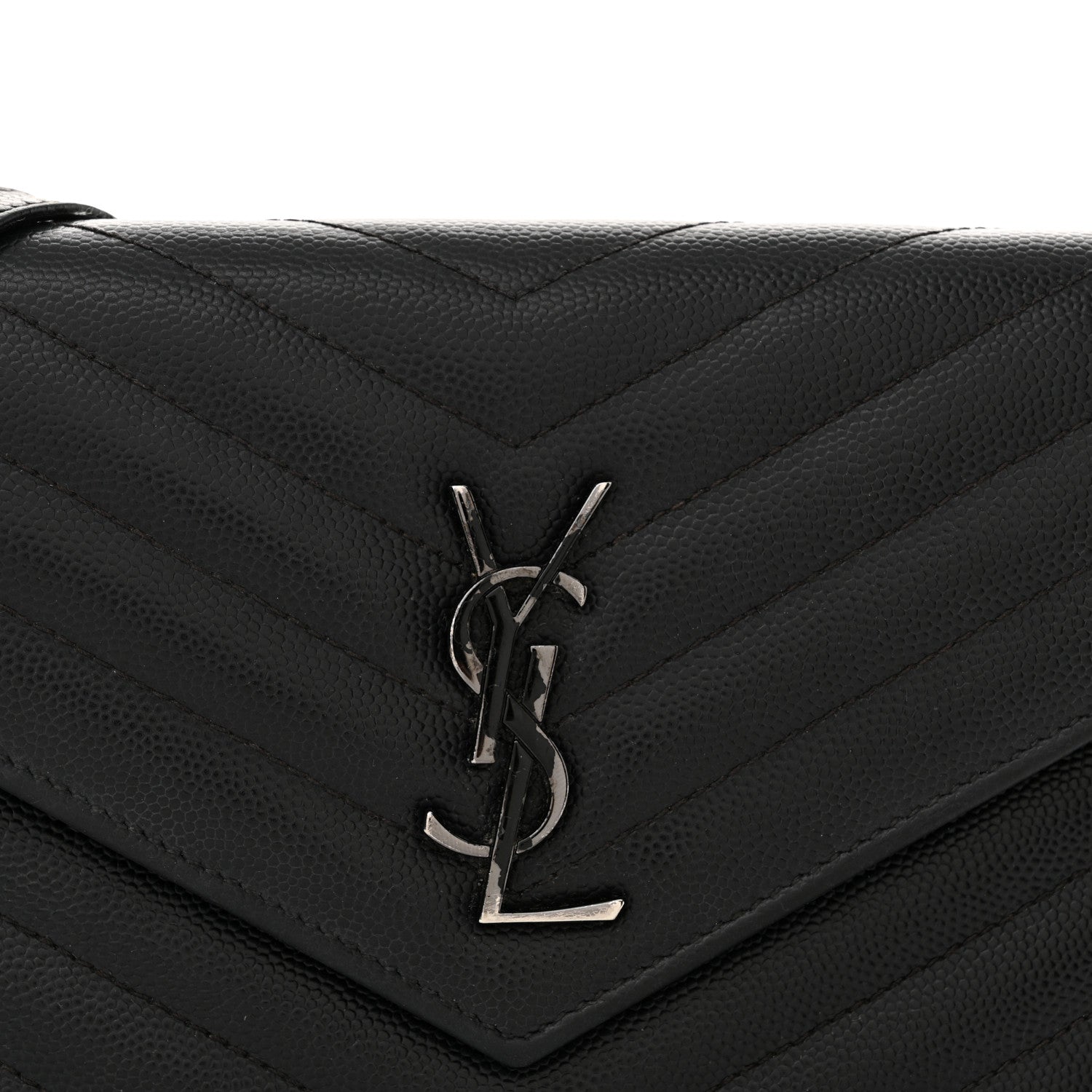 Saint Laurent Grain De Poudre Matelasse Chevron Monogram Monochrome Envelope Chain Wallet Black 8 of 18