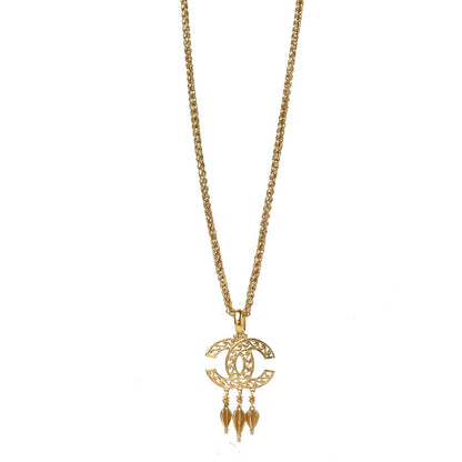 Chanel Fretwork CC Spindles Long Necklace Gold 1 of 7