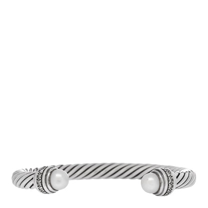 David Yurman Sterling Silver Diamond Pearl 7mm Cable Classics Bracelet 1 of 4