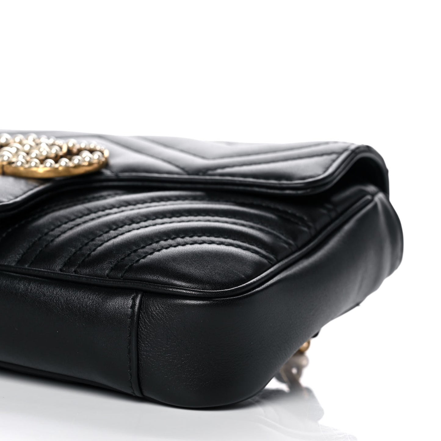 Calfskin Matelasse Pearly GG Marmont Chain Belt Bag Black